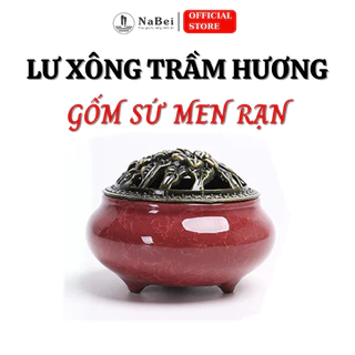 Lư Xông Nụ Trầm Hương - Ngọc Mộc Nhang - Đỉnh Đốt Nhang Vòng Bằng Gốm Sứ Vân Rạn Cao Cấp Kèm Lót Đế