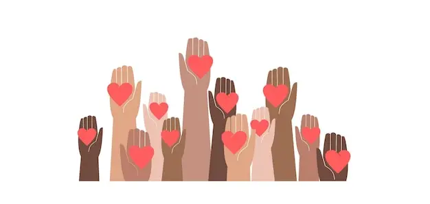 Bàn tay giúp đỡ, biểu tượng hòa bình, nhân ái.