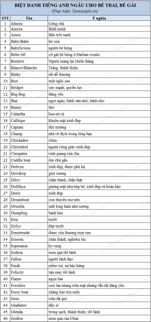 Biệt danh tiếng Anh ngầu nhất, dành cho nam và nữ