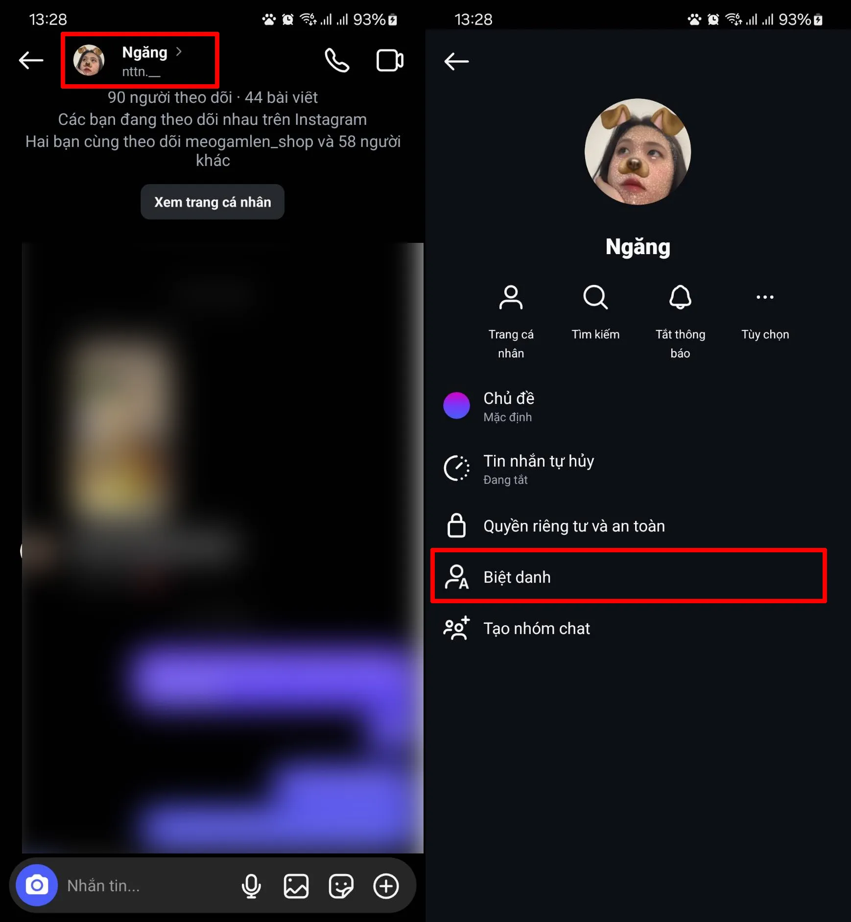 Vào mục biệt danh để thực hiện cách đặt biệt danh trên Instagram