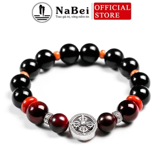 Vòng Tay San Hô Đen Mix Mắt Hổ Nâu Đỏ Tự Nhiên, Bạc Thái