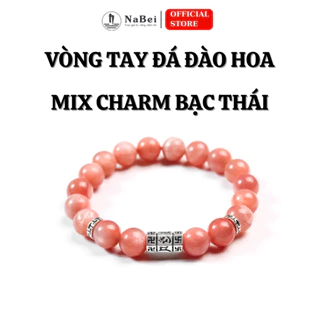 Vòng Tay Đào Hoa Tự Nhiên Mix Bạc Thái Phù Hợp Cho Mệnh Khuyết Hỏa