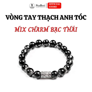 Vòng Tay Đá Thạch Anh Tóc Tự Nhiên Mix Bạc Thái Phù Hợp Cho Tất Cả Các Mệnh