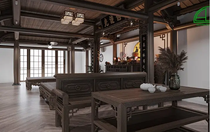 Hướng dẫn hóa giải bàn thờ dưới xà ngang chuẩn Phong thủy Chính phái 4 Hình ảnh minh họa bàn thờ đặt trực tiếp dưới xà ngang gây cảm giác bị đè nén