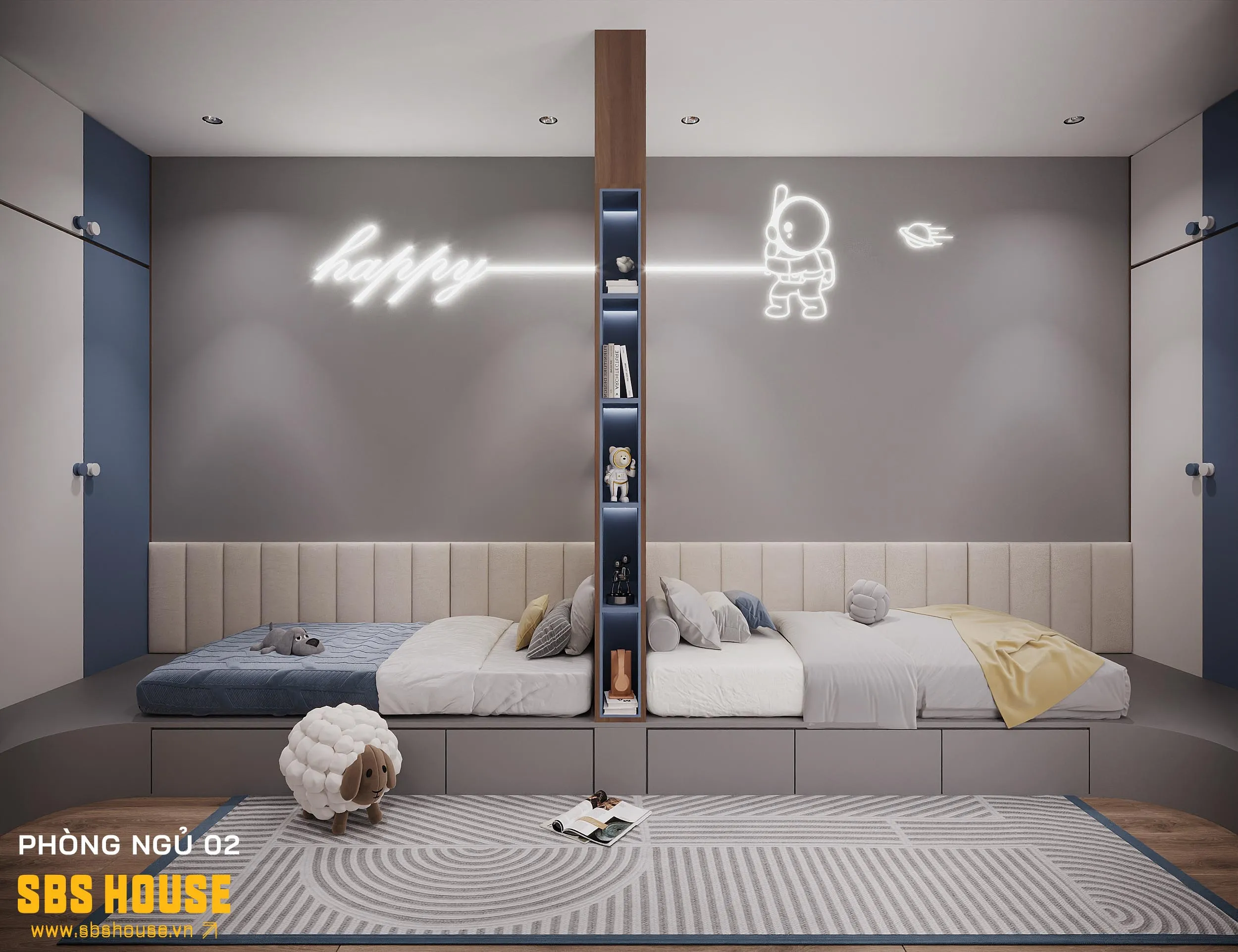 Giường ngủ đôi lối đi thoáng đãng