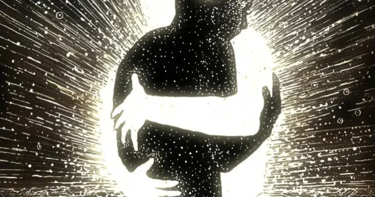 Con người trầm tư đối diện bóng tối bản thân.