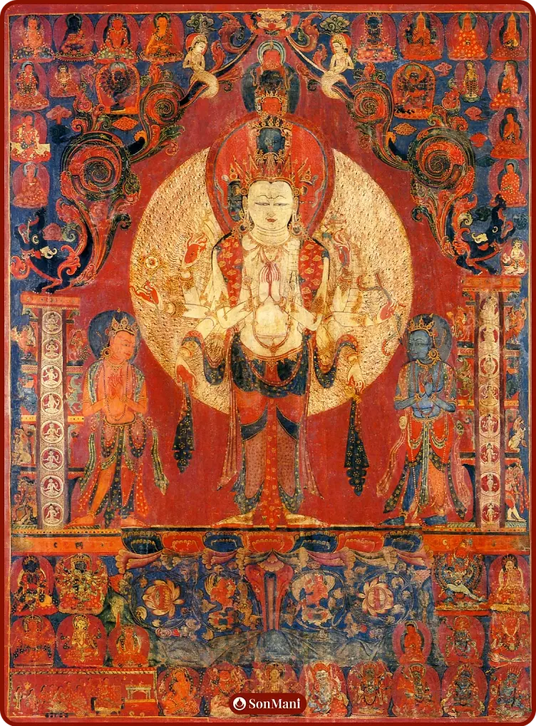 Mảnh vỡ tượng Phật trên vải đỏ linh thiêng.