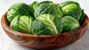 Bắp cải tươi xanh trên bàn gỗ