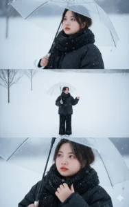 Người trầm tư nhìn tuyết rơi qua cửa sổ.