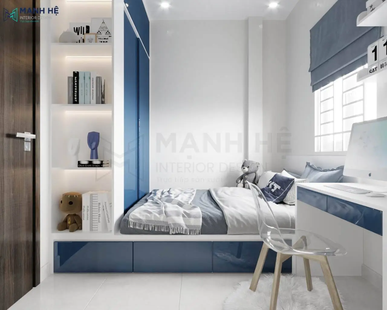 Phòng ngủ gương bố trí thông minh, hiện đại.