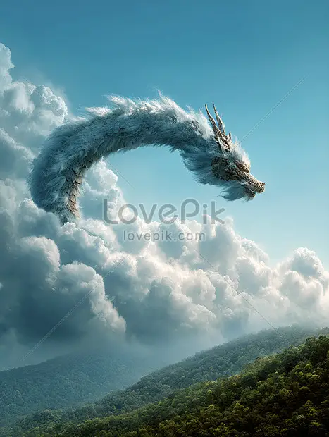 Rồng vút bay trên bầu trời mây.