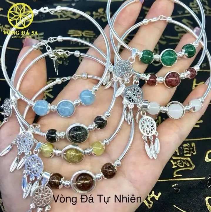 Vòng Bạc Phong Thủy Đá Tự Nhiên Đa Sắc