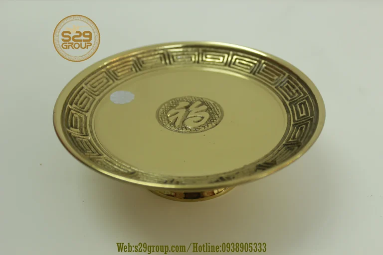 Đĩa trái cây bằng đồng chữ Phúc thờ cúng