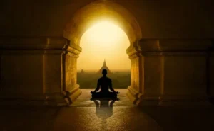 Thiền định bình yên dưới ánh sáng mờ.