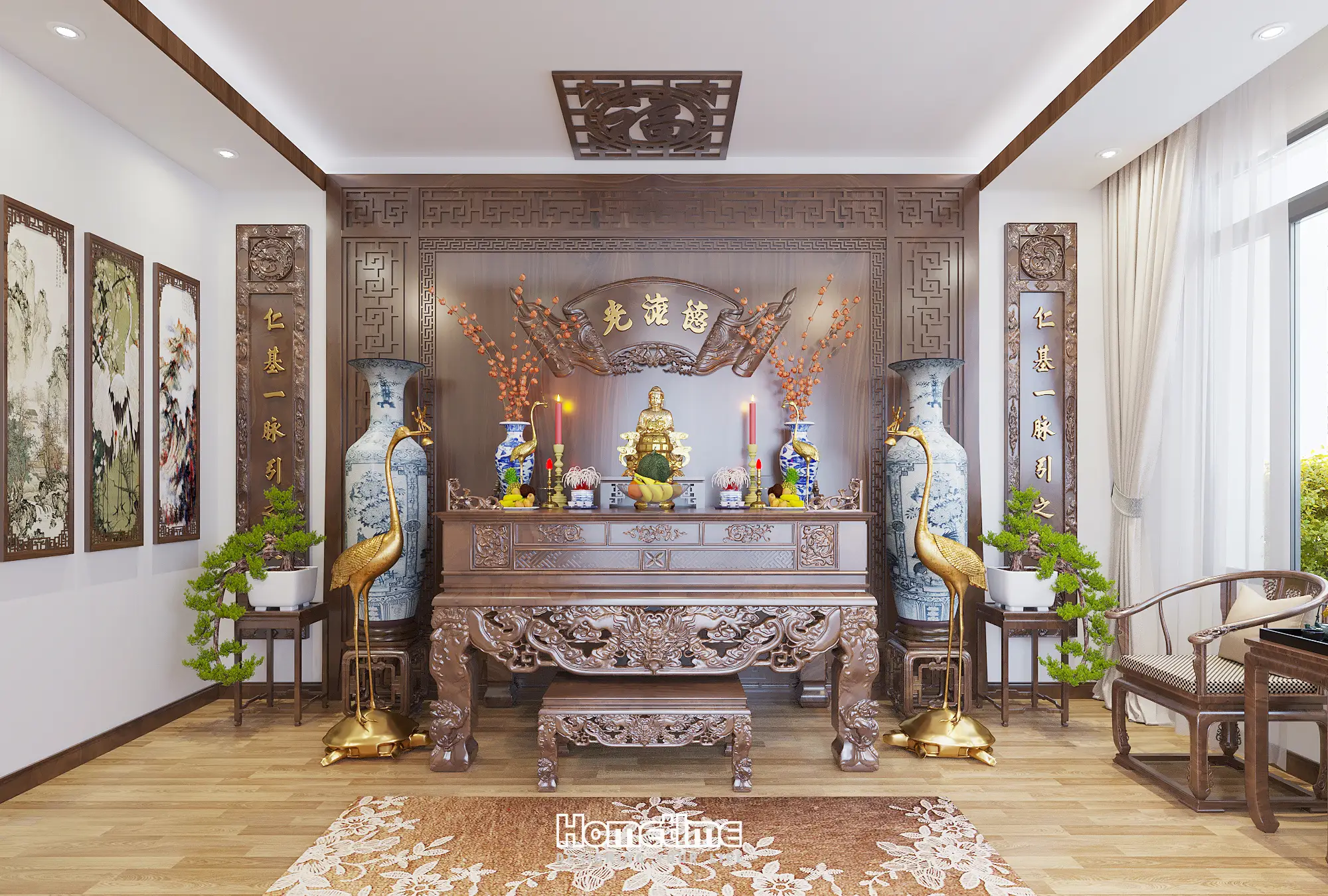 Bàn thờ thanh tịnh, trang nghiêm, chuẩn phong thủy.