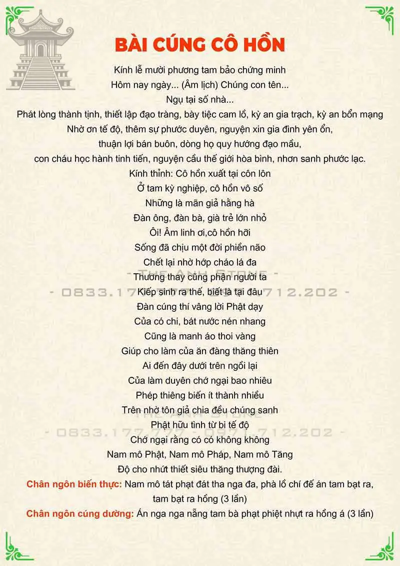 Bài Văn Khấn Cúng Cô Hồn Viết Tay Giấy Đỏ