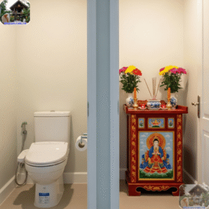 Đối lập: Bàn thờ linh thiêng và toilet.
