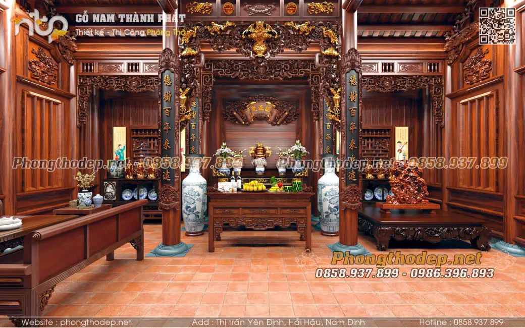 Hóa Giải Bàn Thờ Đối Diện Cửa Chính: Cẩm Nang Phong Thủy Toàn Diện 3 Bàn thờ truyền thống trang nghiêm, kín đáo trong không gian ấm.