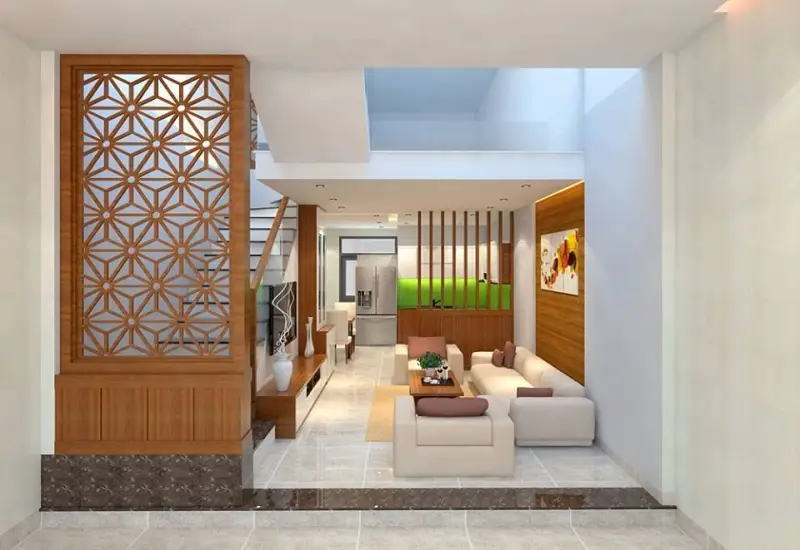 Hóa Giải Cửa Chính Đối Diện Cầu Thang: Cẩm Nang Chuyên Sâu Chính Phái 2 Vách ngăn bình phong cửa chính cầu thang