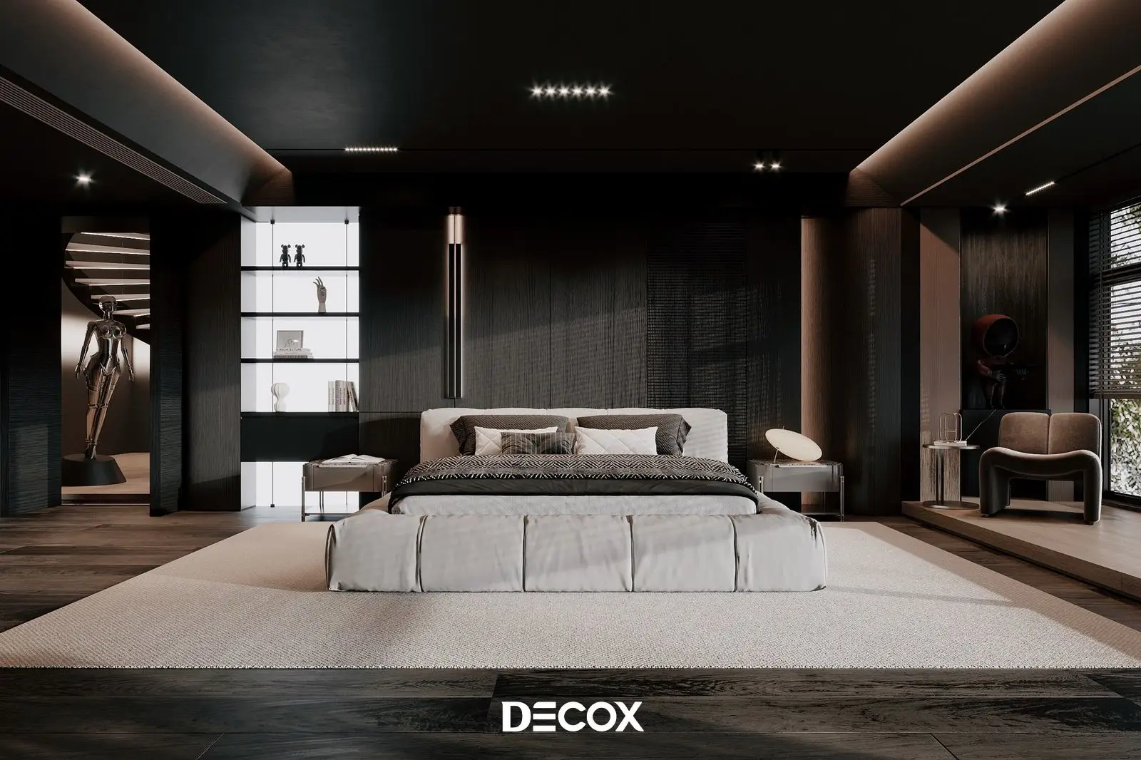 Thiết kế phòng đen hiện đại ngập tràn ánh sáng.