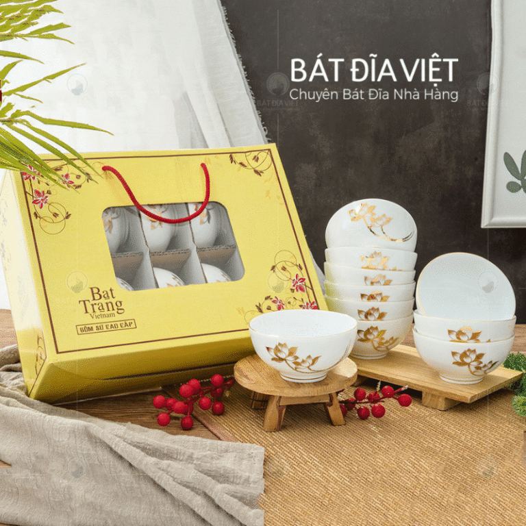 Bát cơm cúng gốm Bát Tràng sen vàng