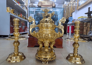 Lư hương đồng đá sứ truyền thống tinh xảo