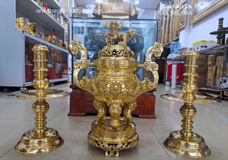 Lư hương đồng đá sứ truyền thống tinh xảo