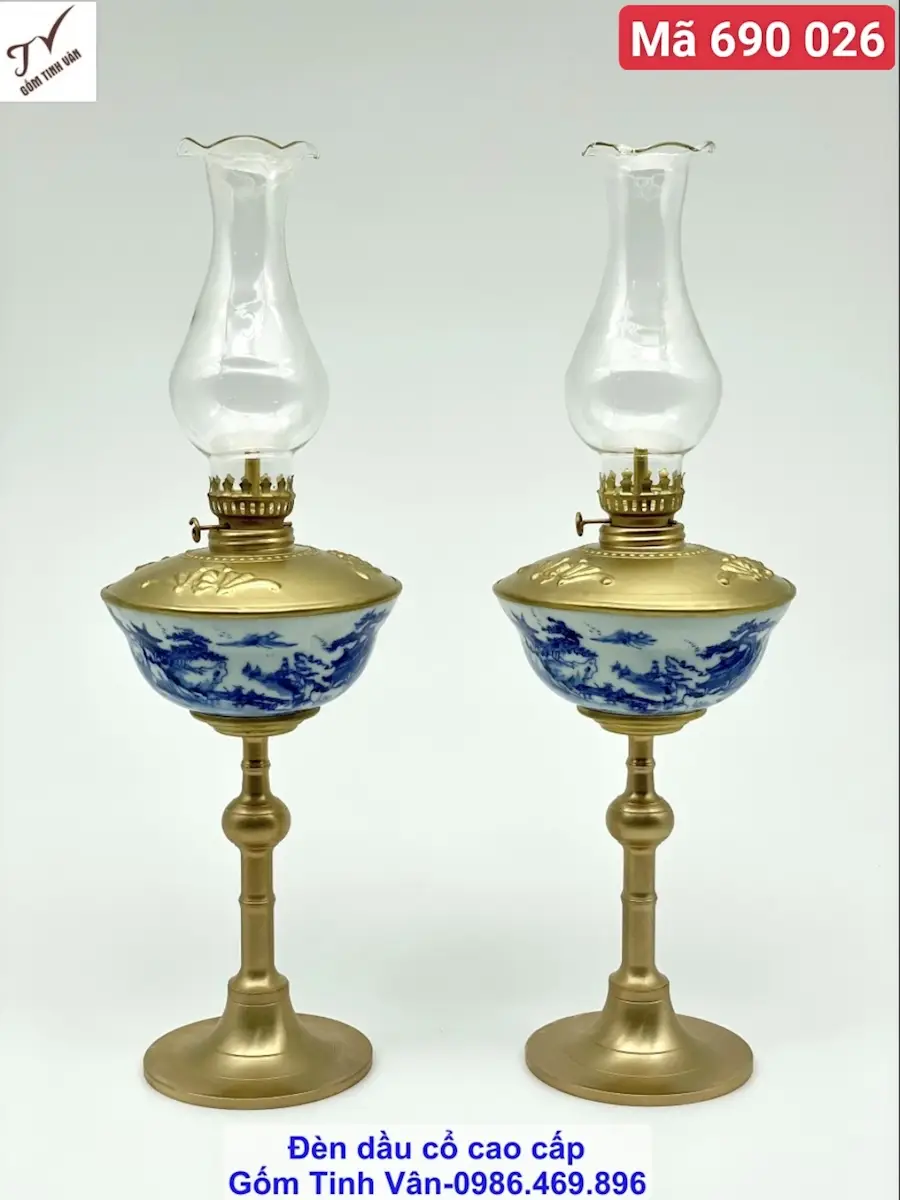 Cặp Đèn Dầu Thờ Đồng Sáng Bóng