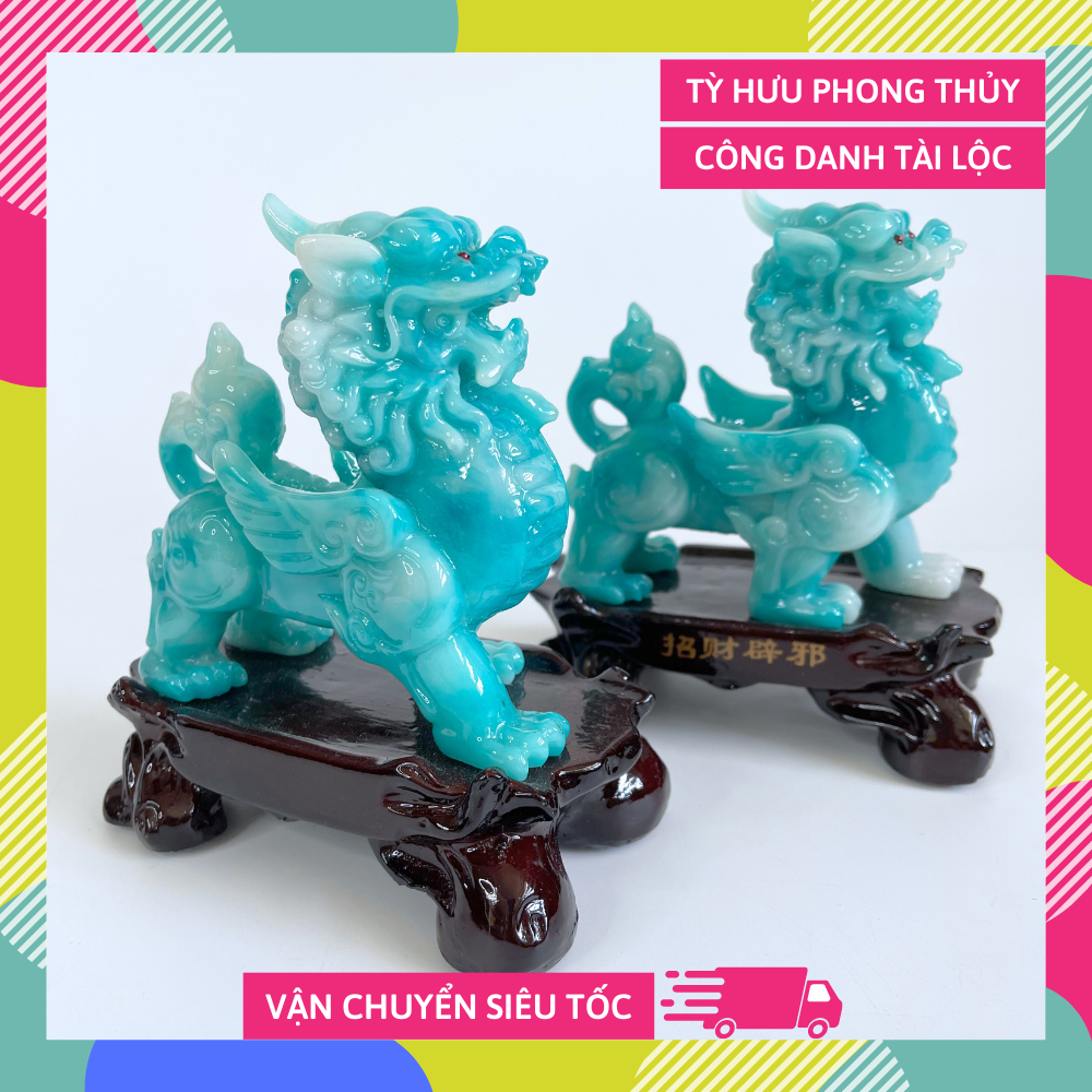 Cặp Tỳ Hưu xanh lá, xanh dương phong thủy.