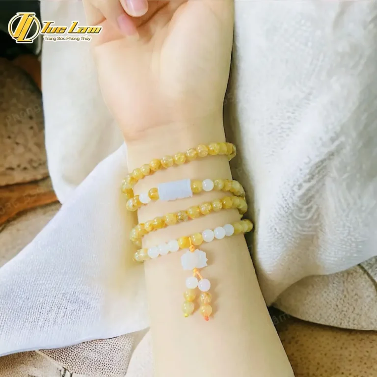 Vòng Phong Thủy Thạch Anh Vàng Trắng Gấm