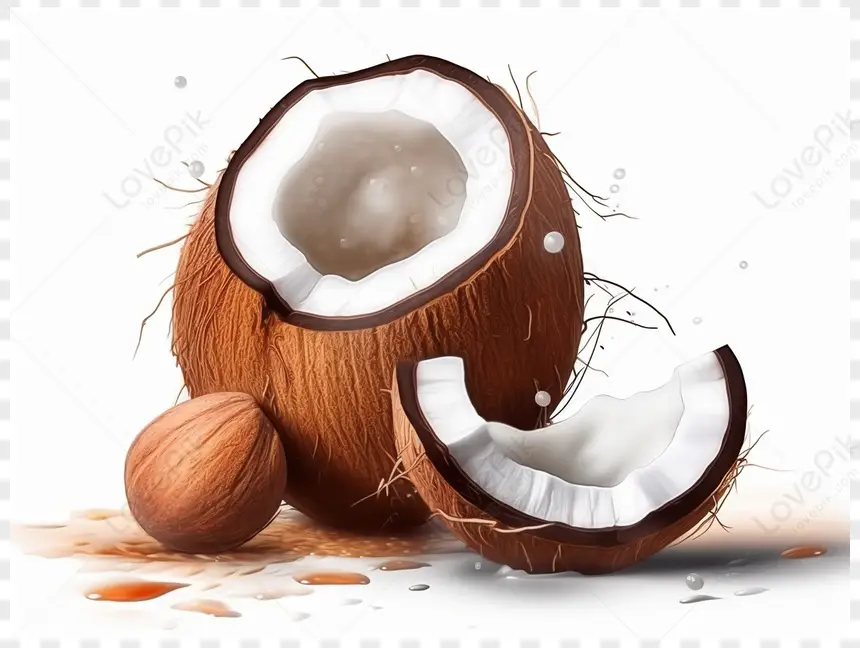 Dừa vỡ nứt, minh họa chi tiết, hình ảnh.