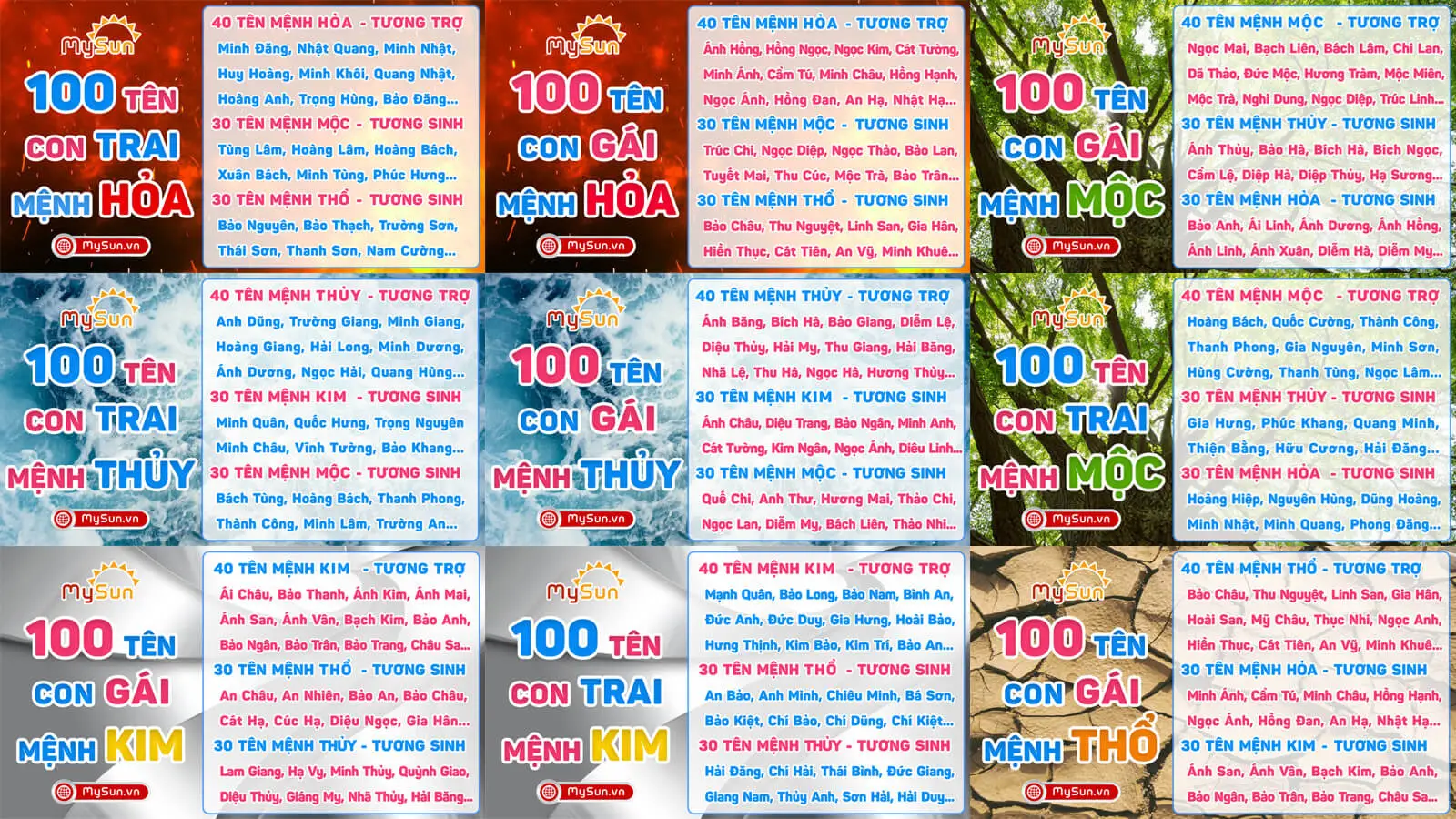 Bảng tên bé trai gái hợp mệnh Ngũ hành