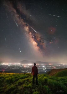 Người ngắm sao băng dưới bầu trời đêm