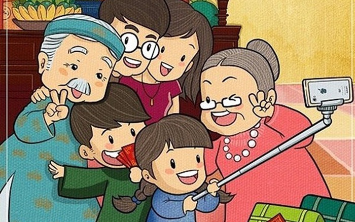 Gia đình hạnh phúc sum vầy, bình an, hòa thuận.