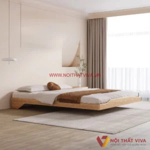 Giường ngủ không kê chân tối giản, không gian hài hòa.