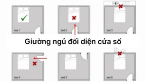 Gió lùa từ cửa đến chân giường.