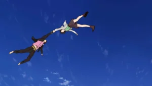 Bạn bè bay trên bầu trời xanh.