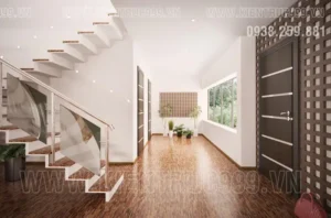 Phong thủy cầu thang đối cửa: Khí trực xung