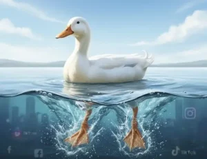 Vịt trắng bơi lội trên hồ yên bình.