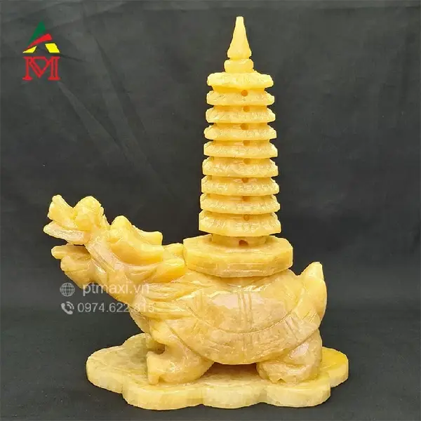 Long Quy ngọc bích cõng con phong thủy gỗ.