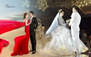 Đám cưới lãng mạn: Cặp đôi hạnh phúc suy tư.