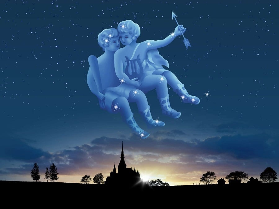 Tỳ Hưu và Song Tử: Giải Mã Sự Kết Hợp Độc Đáo Để Thu Hút Vượng Khí và Hóa Giải Khó Khăn 6 Người Song Tử suy tư với biểu tượng và sao Thủy.