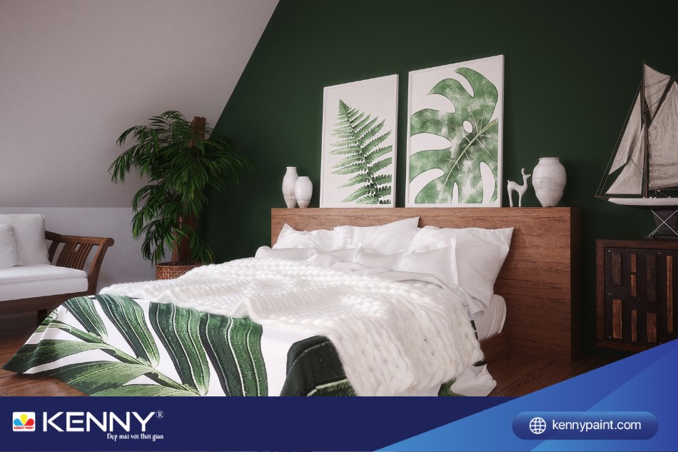 Phòng ngủ Phong thủy hài hòa, ánh sáng dịu nhẹ, cây xanh.