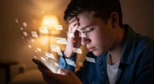 Người suy tư về tin nhắn điện thoại