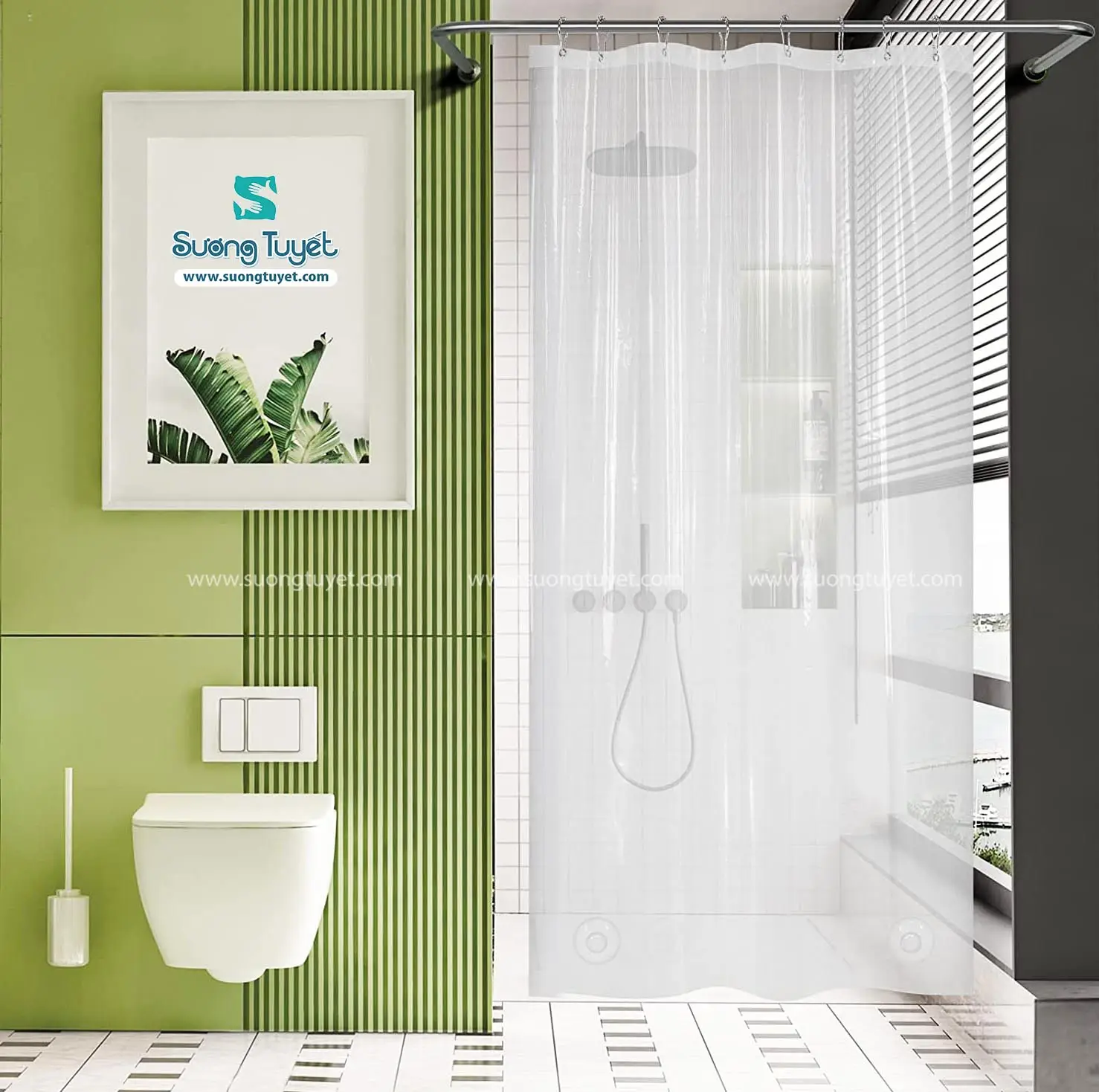 Hóa Giải Nhà Vệ Sinh Bằng Rèm Che: Cẩm Nang Phong Thủy Toàn Diện 7 Nhà vệ sinh sạch sẽ, cây xanh, rèm cửa.