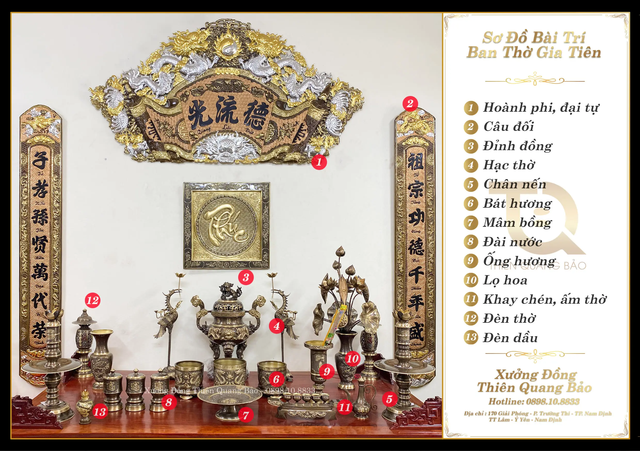 Sơ đồ bố cục bàn thờ chuẩn hạc đồng