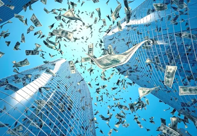 Mưa tiền đô la trên bầu trời xanh