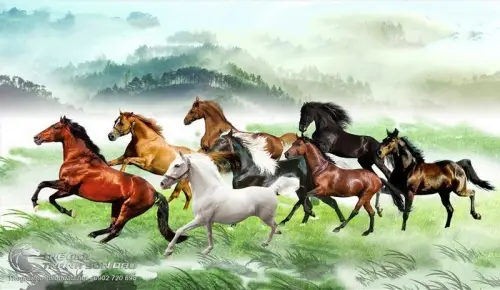 Tranh Bát Mã phi nước đại mạnh mẽ thảo nguyên.