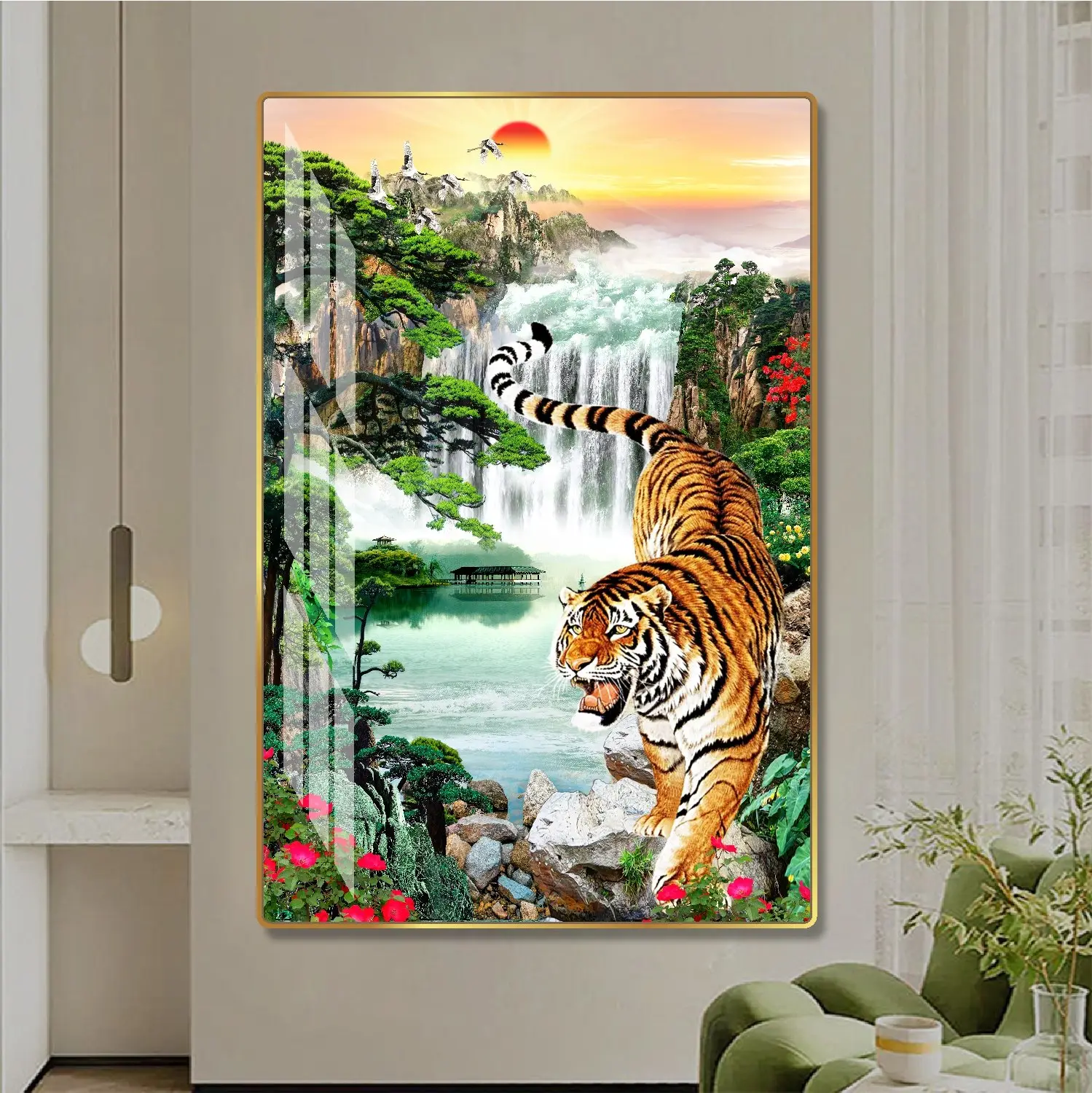 Tranh hổ xuống núi trang trí phòng khách