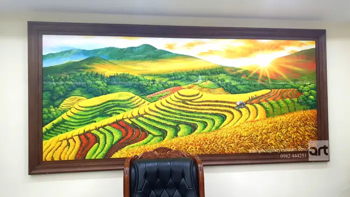 Bàn làm việc tranh sơn thủy phong thủy.